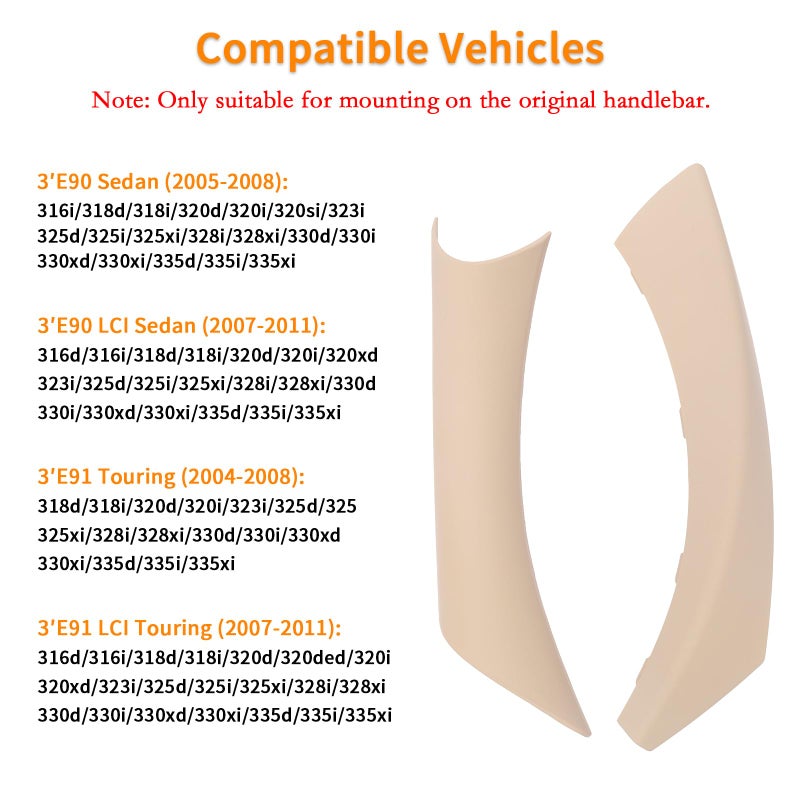 BJchiwu 6PCS/Set Interior Inner Inside Door Pull Sticky Handle Cover for BMW 3 Series E90/E91/E92/E93 320 325 328 335 330 M3 (2004-2011) Left and Right Passenger Side (Beige) - Image 4